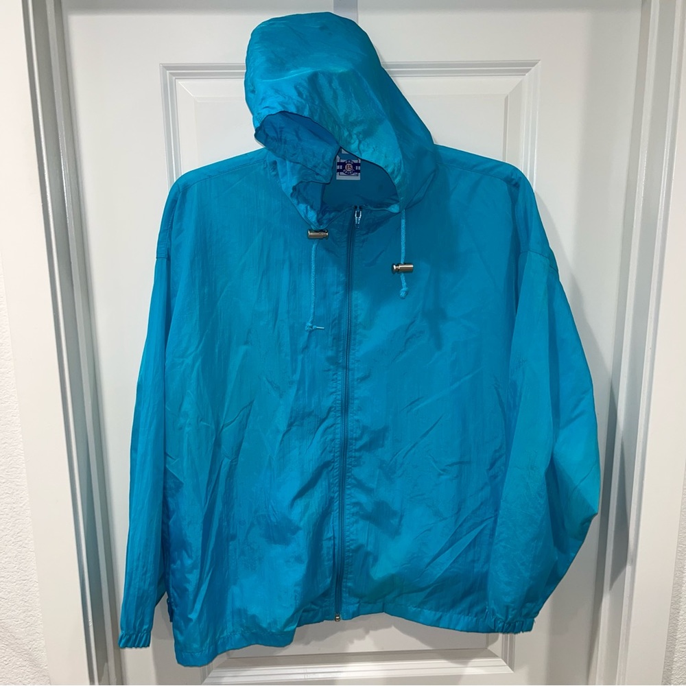 Pro Spirit Jacket Women Large Blue Lightweight Full Zip Hooded windbreaker